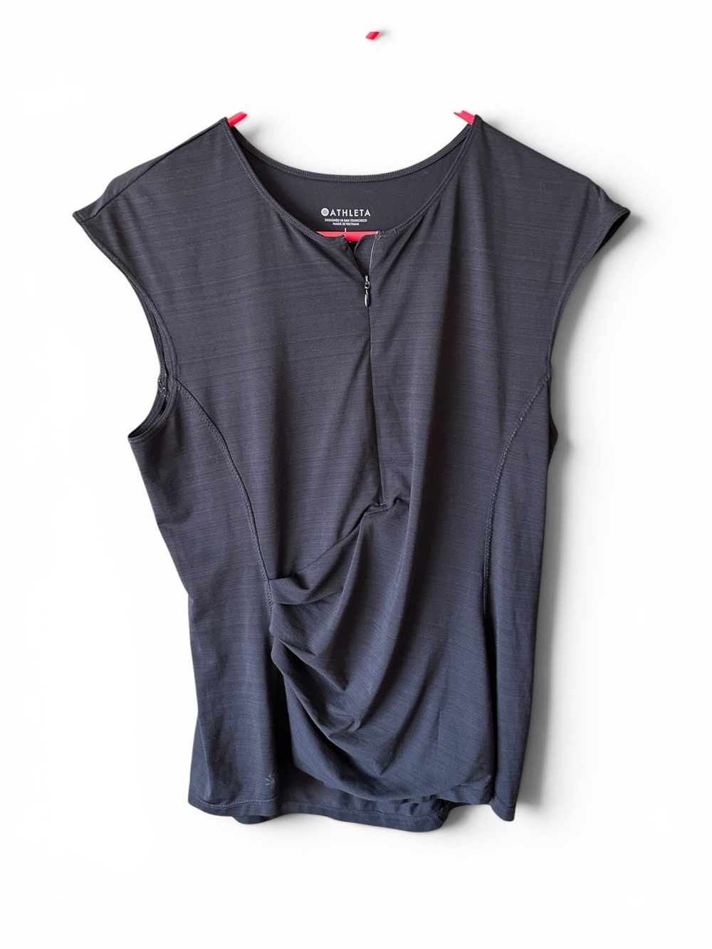 Athleta Black Zip-Front Sleeveless Tank with Twist Detail
